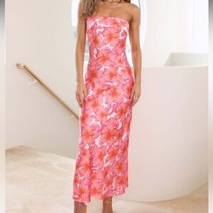 Hello Molly Strapless Pink Midi Dress